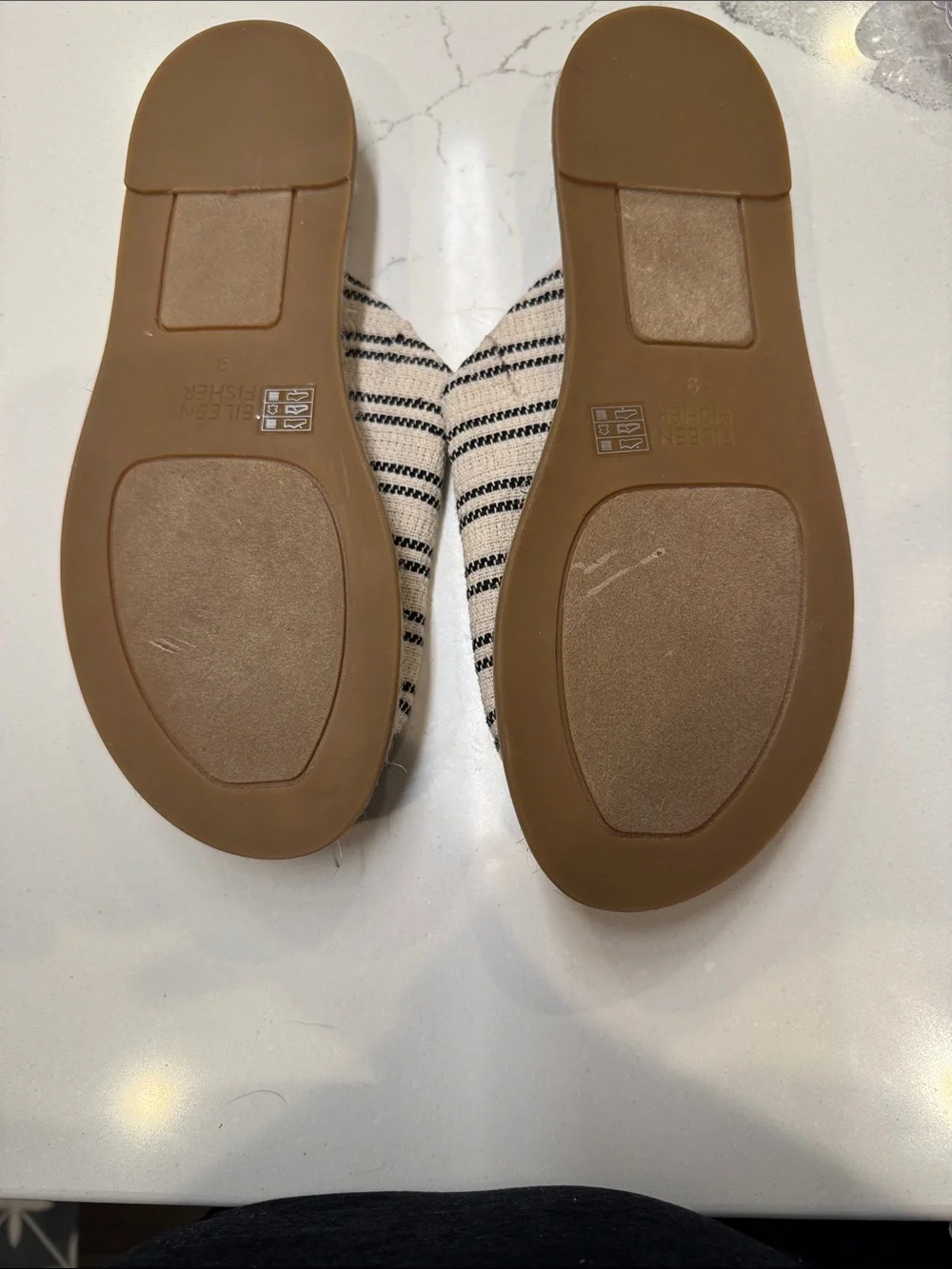 Eileen Fisher Black and Cream Striped Espadrille Slide Sandals